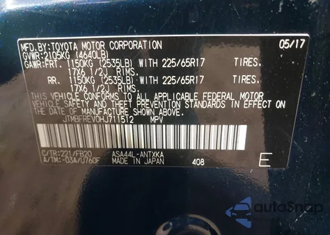2017 Toyota Rav4 Le from USA, damaged, VIN JTMBFREV0HJ711512